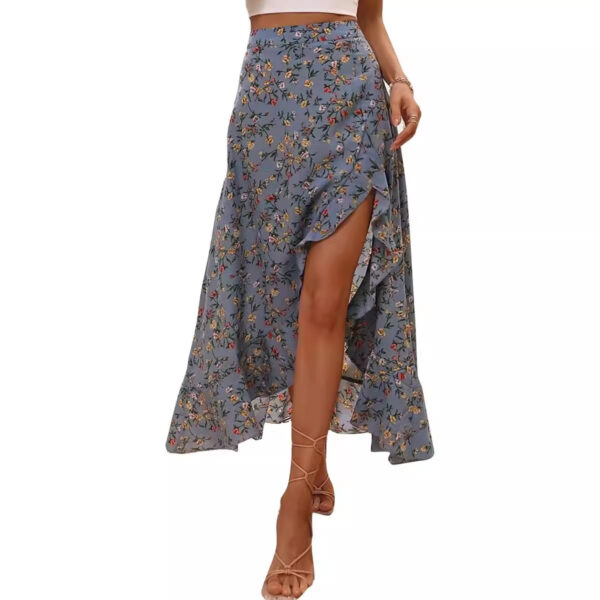 Printed Ruffled Side Slit Skirt - Image 7