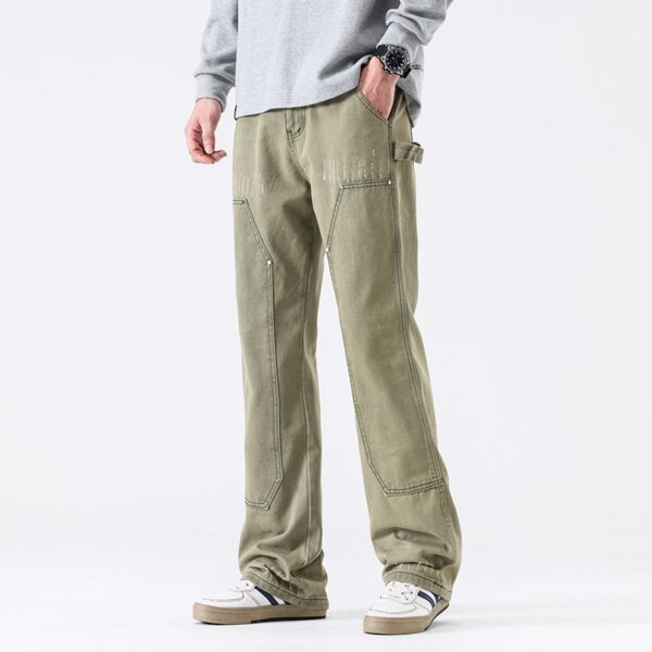 American High Street Vibe Wind Washed Distressed Army Green Jeans - Image 3