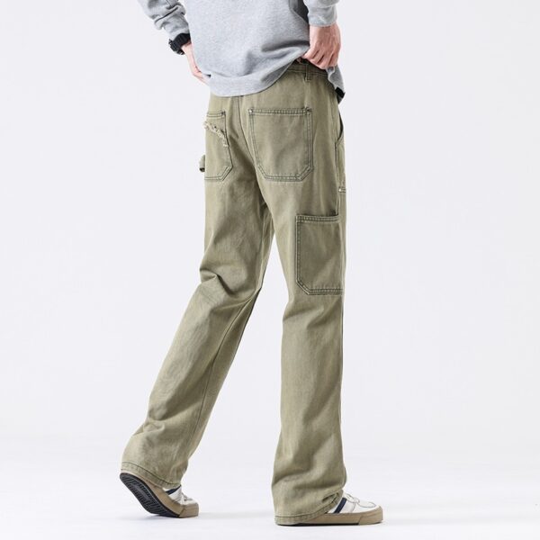 American High Street Vibe Wind Washed Distressed Army Green Jeans - Image 2