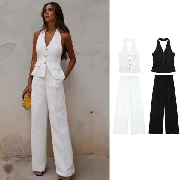 Women's Waistcoat Linen Vest Suit - Image 6