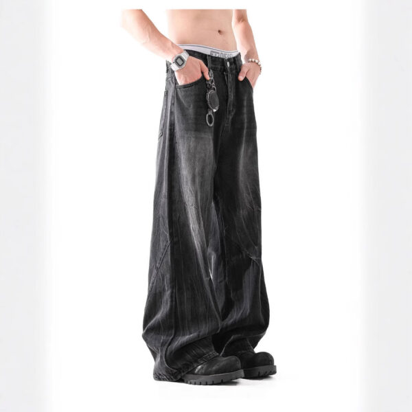 Lightning Pattern Washed Straight Jeans Men - Image 4