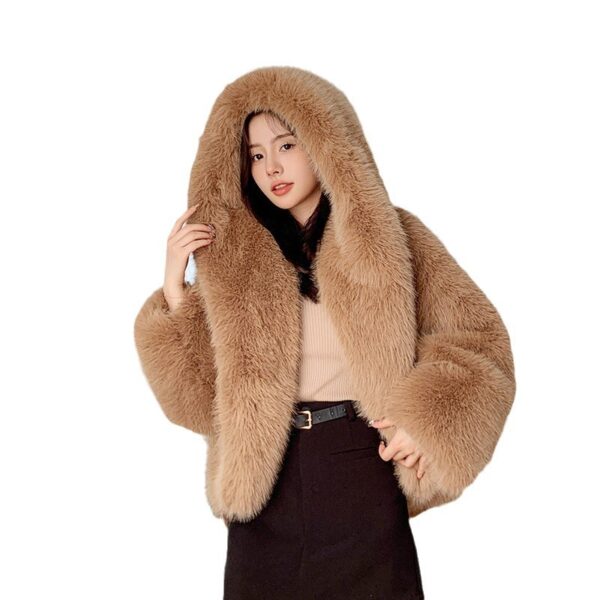 Women's Green Fur Faux Fox Fur Hooded Coat - Image 7