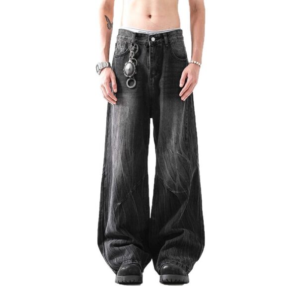 Lightning Pattern Washed Straight Jeans Men - Image 6
