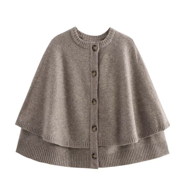 All-match Cloak Design Round Neck Knitted Coat - Image 6