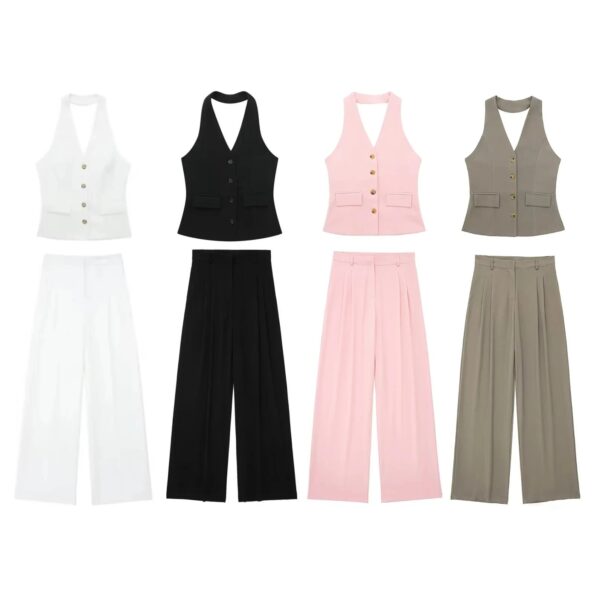 Women's Waistcoat Linen Vest Suit - Image 8