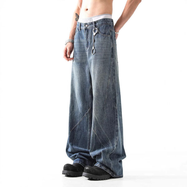 Lightning Pattern Washed Straight Jeans Men - Image 2