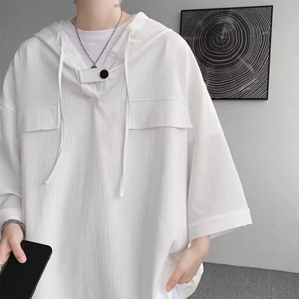 Summer Menswear Hooded Short Sleeve T-shirt Men's Plus Size Half Sleeve - Image 4