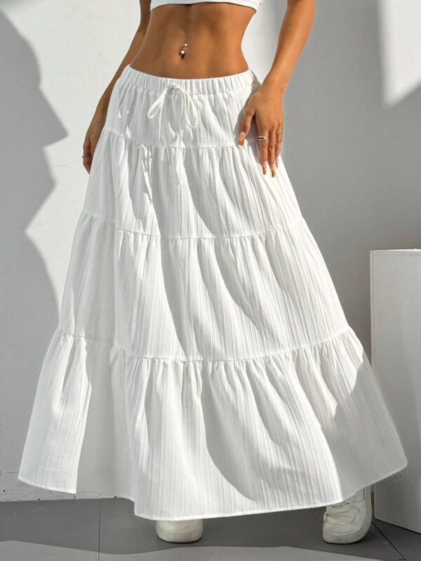 White Skirt Lace-up Large Swing Skirt Loose Long Dress - Image 5
