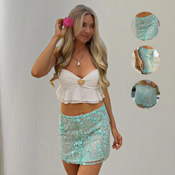 Women's Embroidered Mesh Sequins Flower Skirt - Image 3