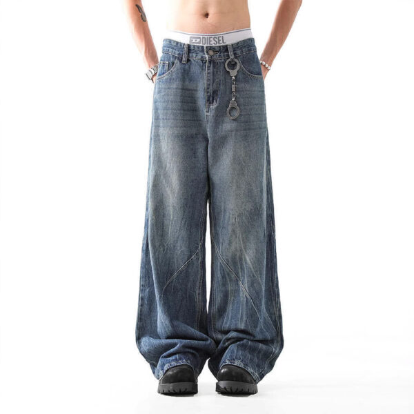 Lightning Pattern Washed Straight Jeans Men - Image 5