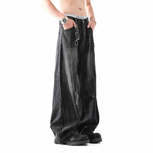 Lightning Pattern Washed Straight Jeans Men - Image 3