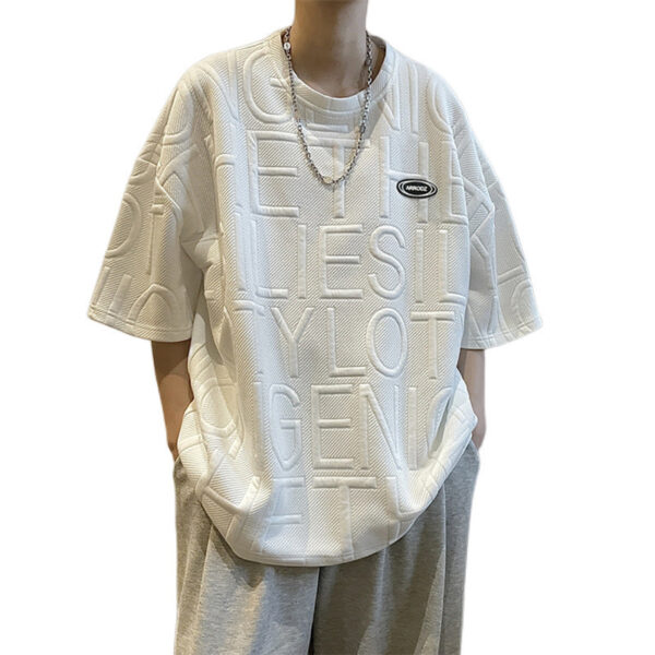 Summer Three-dimensional Letter Men's Short Sleeve Retro Loose - Image 2