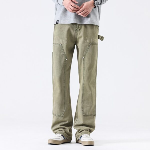 American High Street Vibe Wind Washed Distressed Army Green Jeans - Image 5